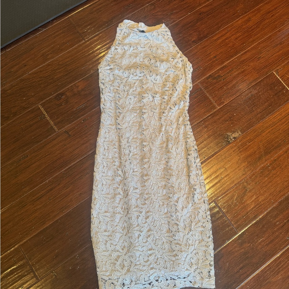 David Meister Silver Lace Dress